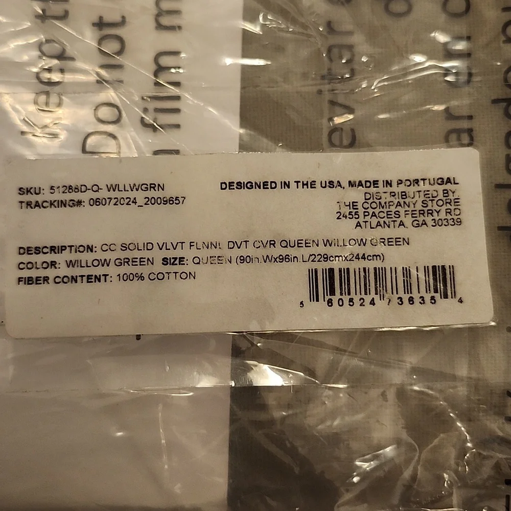 NWT Company Store Ultra-Cozy Cotton Velvet Flannel Duvet Cover Willow Green